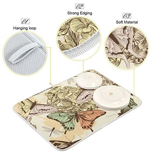 Super Absorbent Dish Drying Mat (Retro Butterfly / 18" x 24")
