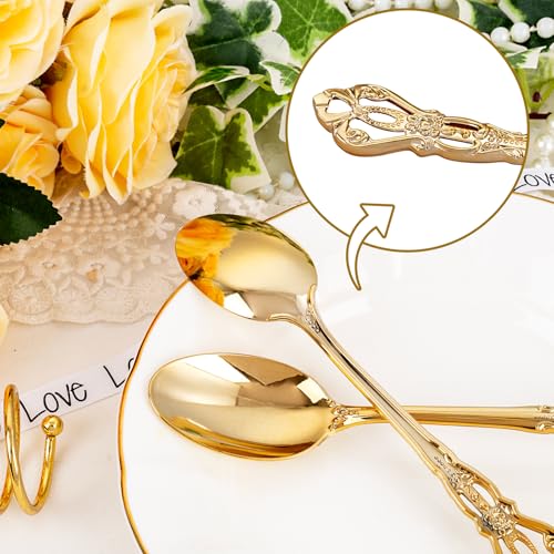 150PCS Gold Plastic Spoons 8.1inch Vintage Soup Spoons for Wedding (150-Gold / Spoons)