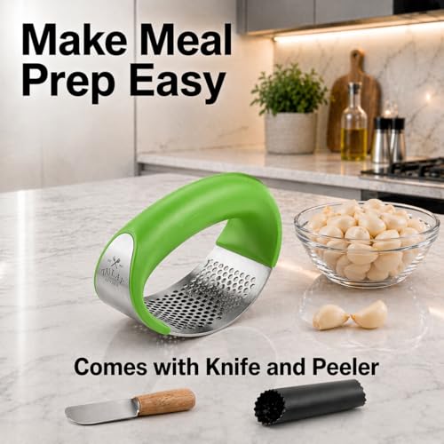 Stainless Steel Garlic Press Rocker Set (Green)