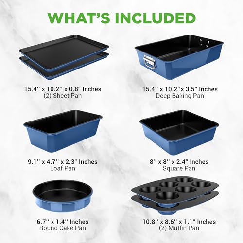 8 Piece Nonstick Stackable Bakeware Set (Blue)
