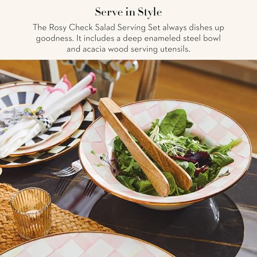 Enamel Salad Serving Set (Rosy Check)