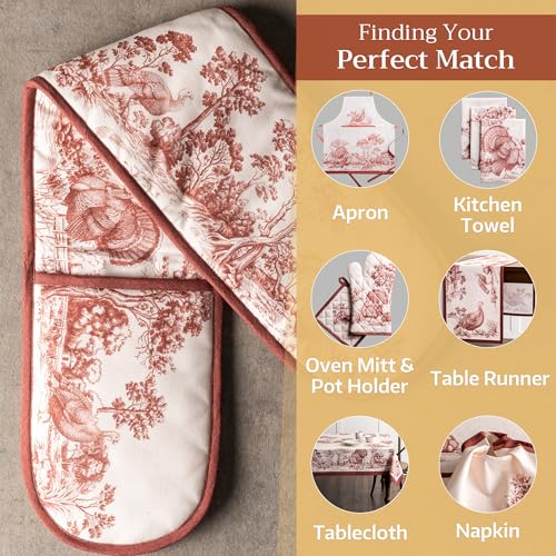 Double Oven Mitts 100% Cotton Double Oven Glove (098 - Holy Jouy - Brown / 7" x 35" (Double Oven Mitt))