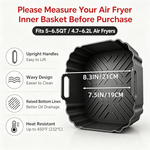 Square Silicone Air Fryer Liners (Red / 8"L x 7.5"W)
