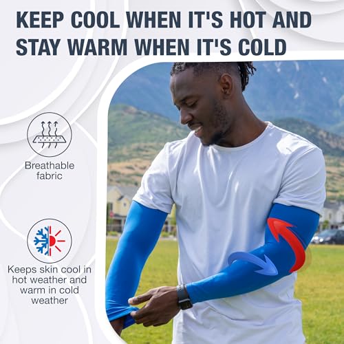 Non Slip Cooling Arm Sleeves for Men & Women (2 Pairs: 1 Pair Black + 1 Pair Dark Blue / One Size)