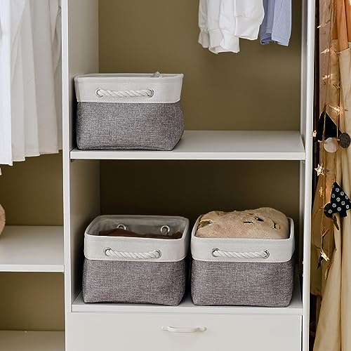 Storage Bins for Shelves (White&Grey / 3PCS/Medium -13.8Lx9.8Wx6.7H)