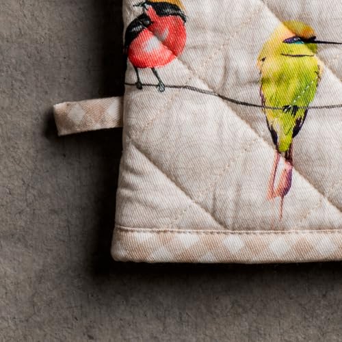 100% Cotton Oven Mitt & Pot Holder Set (003 - Birdies on Wire / 7.5" x 13" & 8" x 8" (Oven Mitt & Pot Holder))