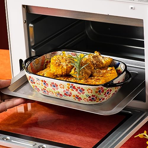 Retro pastoral style Ceramic Baking Dish Rectangular Bakeware Set Baking Pan (Romantic Flower)