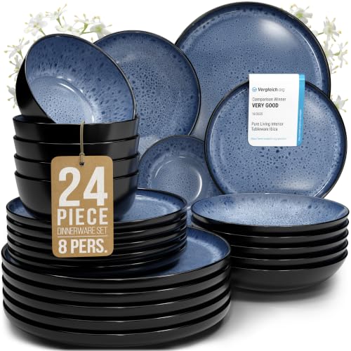 24 Piece Stoneware Dinnerware Set for 8 (Dark / Deep Blue / Set for 8 (24pcs))