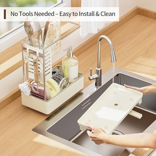 2 Tier Sponge Holder for Kitchen Sink Caddy Organizer (Off-White 2)