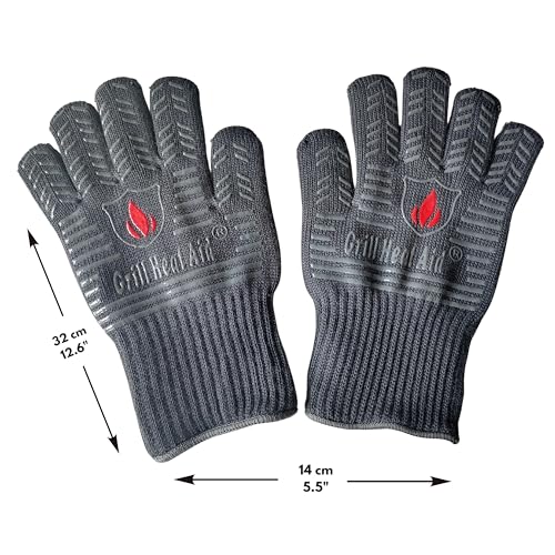 Grill Gloves Heat Proof for Men Grilling BBQ Heat Resistant Gloves (Gray / Mid Cuff - Large Palm)
