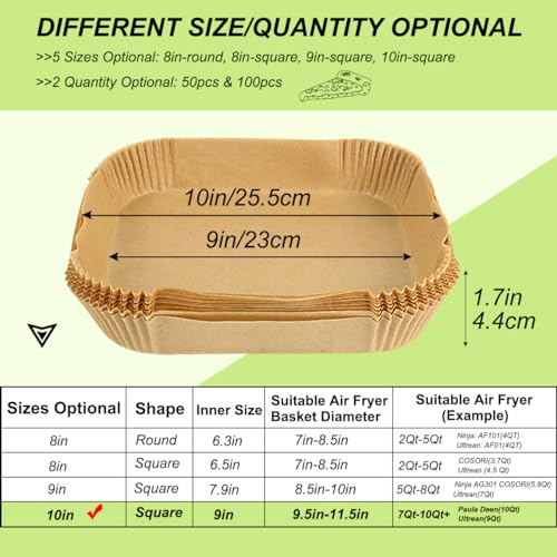 100PCS 10 Inch Large Air Fryer Liners for 7 (100 Count)
