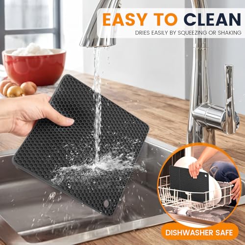 Silicone Trivet Mats 4 Heat Resistant Pot Holders Multipurpose Non (Dark Black)