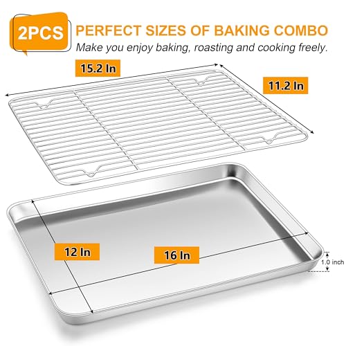 16x12 Inches Stainless Steel Baking Sheet with Wire Cooling Rack