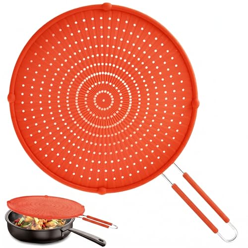 Silicone Large Splatter Screen for Frying Pan (Red)