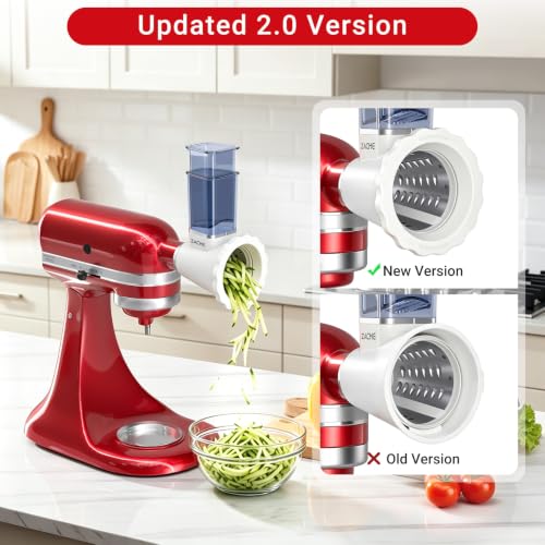 Updated Cheese Grater Slicer Shredder Attachment for KitchenAid Stand Mixers (4 Blades)