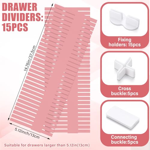 15 Pcs 5.12 Tall Drawer Divider Adjustable Drawer Organizer (Pink)