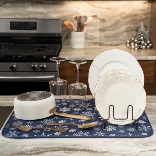 Dish Drying Mat (Blue Snowflakes / 18" x 24")