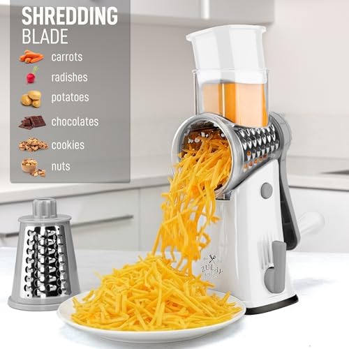 Rotary Cheese Grater Manual Hand Crank 5 Blade Shredder