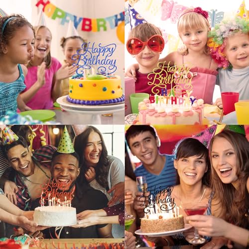 Happy Birthday Cake Topper Gold Glitter Happy Birthday Cake Bunting Decoration Birthday Party Cake Decoration Supplies (Gold-002)
