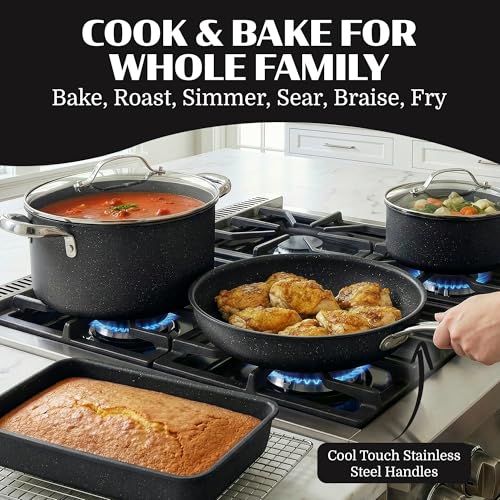 Ceraluxe 20Pc Pots and Pans Set Non Stick Ceramic Cookware Set (Black Speckle)