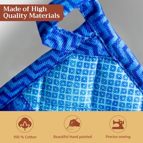 Pot Holders 100% Cotton Potholders (027 - Indigo Love / 8" x 8" (Pot Holder Pack of 1))