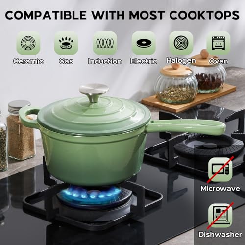 Cast Iron Sauce Pan Pot (Pistachio Green / 2 Quarts)