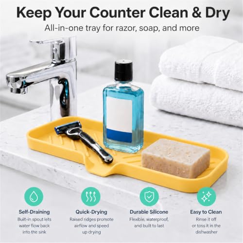 Silicone Soap Dish with Drain Spout (Yellow / L(12"×4"))