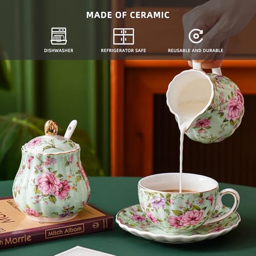 Ceramic Sugar and Creamer Set (Green)