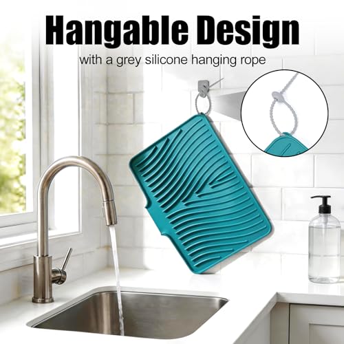 Silicone Dish Drying Mat for Kitchen Counter (Green-1pc / 20" x 15")
