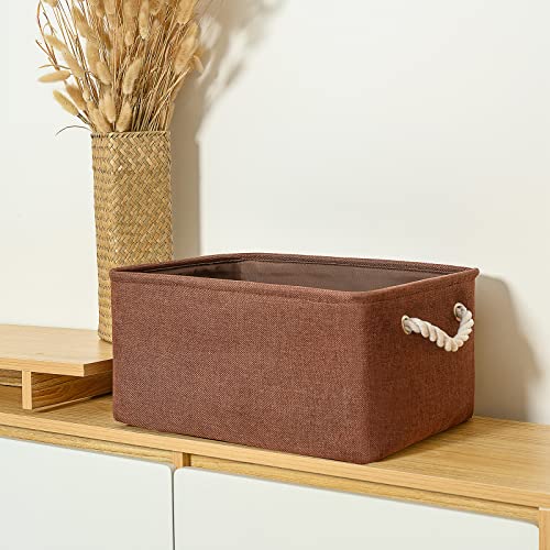 Decorative Basket Rectangular Fabric Storage Bin Organizer Basket with Handles for Clothes Storage (Brown / Large - 15Lx10.5Wx8H)