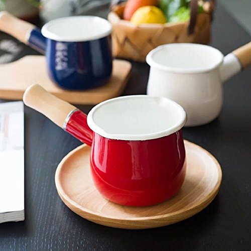 Mini Enamel Milk Pot 4 Inch 17 Oz Dual spout Small Pot (Red)