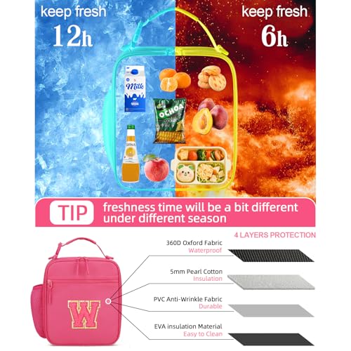 Initial Insulated Lunch Bag for Girls Kids (Rosy Red / W)