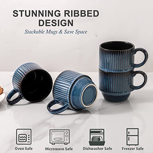 Navy Coffee Mugs Porcelain Set of 4 with Rack (Navy / 12 Ounces)