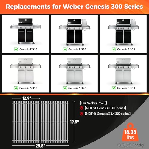 9.5MM Thick 19.5" Grill Grates for Weber Genesis 300 Series (9.5MM 19.5" for Weber Genesis 300)