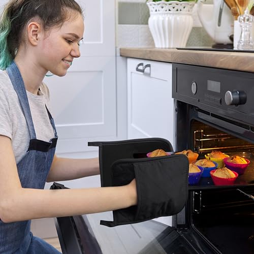 2Pcs Cotton and Neoprene Oven Pads Pot Holders with Pocket 8"x8.5" Dual (Black)