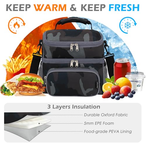 Double Layer Cooler Insulated Lunch Bag Adult Lunch Box Large Tote Bag for Men (2 Count)
