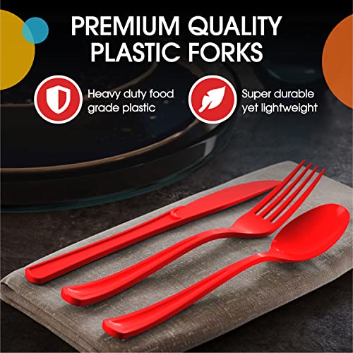 Red Plastic Knives 200 Pieces Red Knives Disposable Utensils Heavy Duty Plastic Cutlery Set Disposable Cutlery Sets Flatware Sets Silverware Set Party Supplies & Party Tableware (Red / Knives)