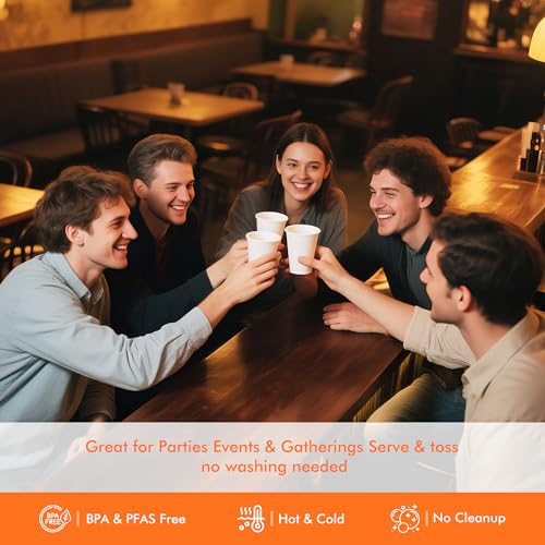 50 Pack 12 oz Disposable Coffee Cups with Lids and Sleeves (White / 12 oz)