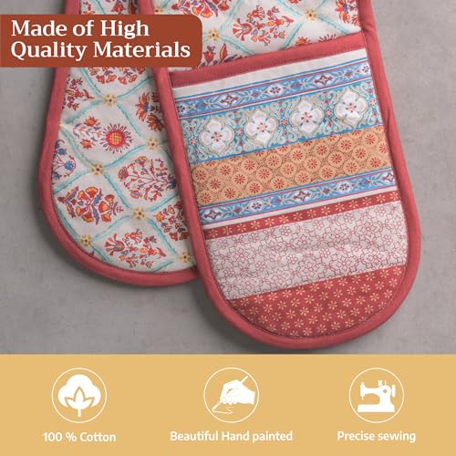 Double Oven Mitts 100% Cotton Double Oven Glove (025 - Romane / 7" x 35" (Double Oven Mitt))
