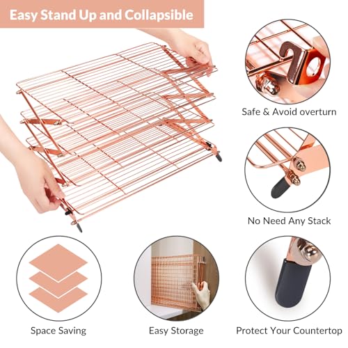 2/3/4-Tier Collapsible Cooling Rack with Adjustable 3 Setting Design Stackable Cooling Roasting Cooking for Cookies Baking - Copper Cooking Utensils