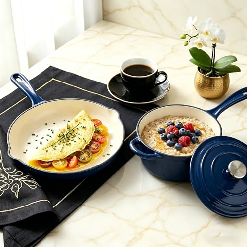 Enameled Cast Iron Cookware Set (Navy Blue)