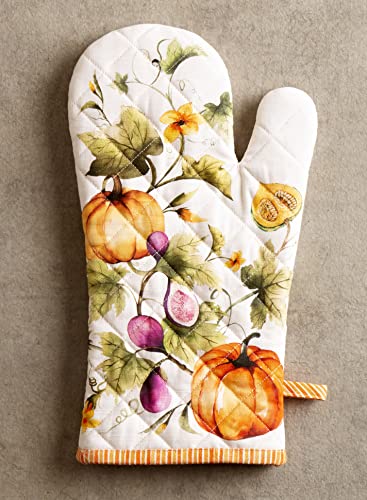 100% Cotton Oven Mitt & Pot Holder Set (069 - Pumpkin Garden - Cloudy Cream / 7.5" x 13" & 8" x 8" (Oven Mitt & Pot Holder))