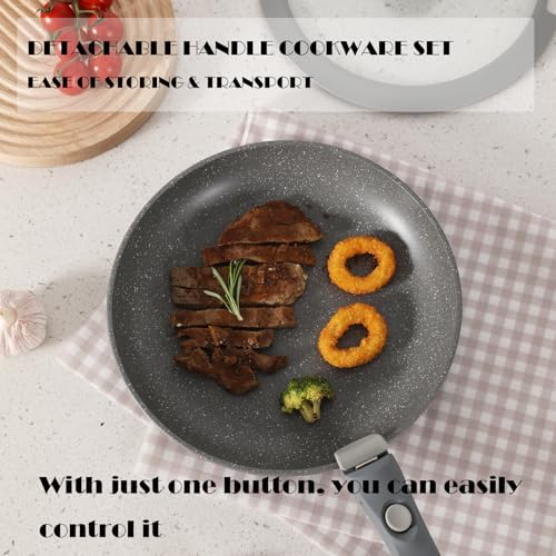 Gray Non Stick Pot and Pan Set with Removable Handle (CK004gr - Gray)