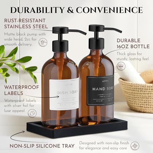 Glass Soap Dispenser Set of 2 (Amber/Black)