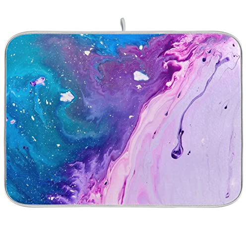Super Absorbent Dish Drying Mat (Abstract Purple Blue Marble / 18" x 24")