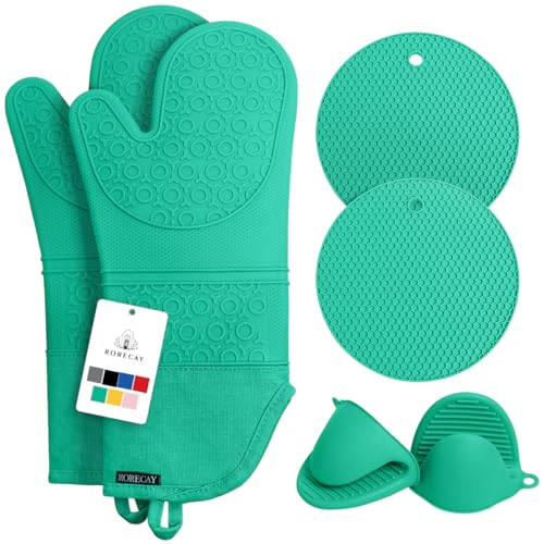 Silicone Oven Mitts and Pot Holders Sets (Green)