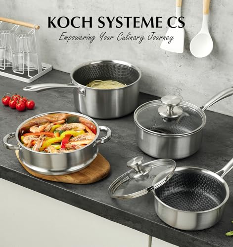 Hybrid Nonstick Stainless Steel Sauce Pan with Steamer Insert (2 Quarts / Silver)