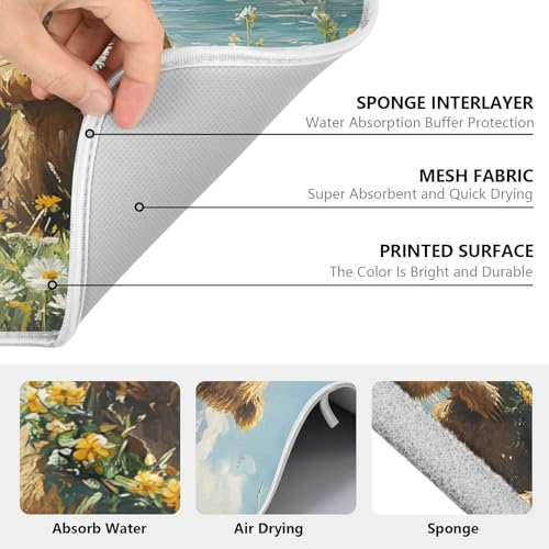 Three Bear Dish Drying Mat for Kitchen Ccounter Absorbent Microfiber Small Drying Pad Dandelion Wildflowers Dish Mats for Kitchen Countertops 16 x 18 Inch (18" x 16")
