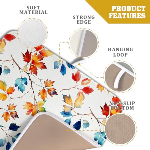 Autumn Leaf Dish Drying Mat Fall Colorful Leaves Absorbent Dish Drain Mats for Kitchen Counter (Autumn Leaf 606 / 18" x 16")