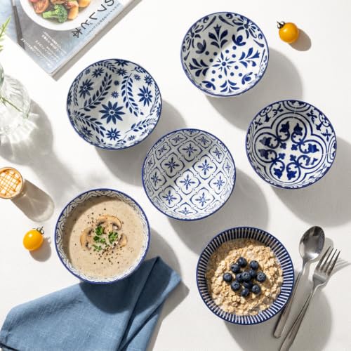 Soup Bowls 28 Ounce Ceramic Cereal Bowls Set of 6 (Assorted Mix)